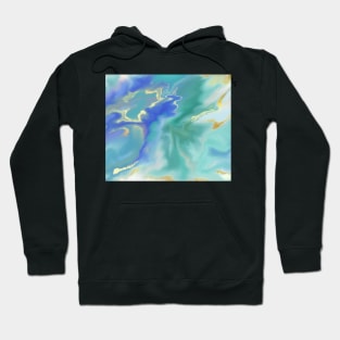 Digital Abstract in Turquoise, Indigo, and Gold Hoodie